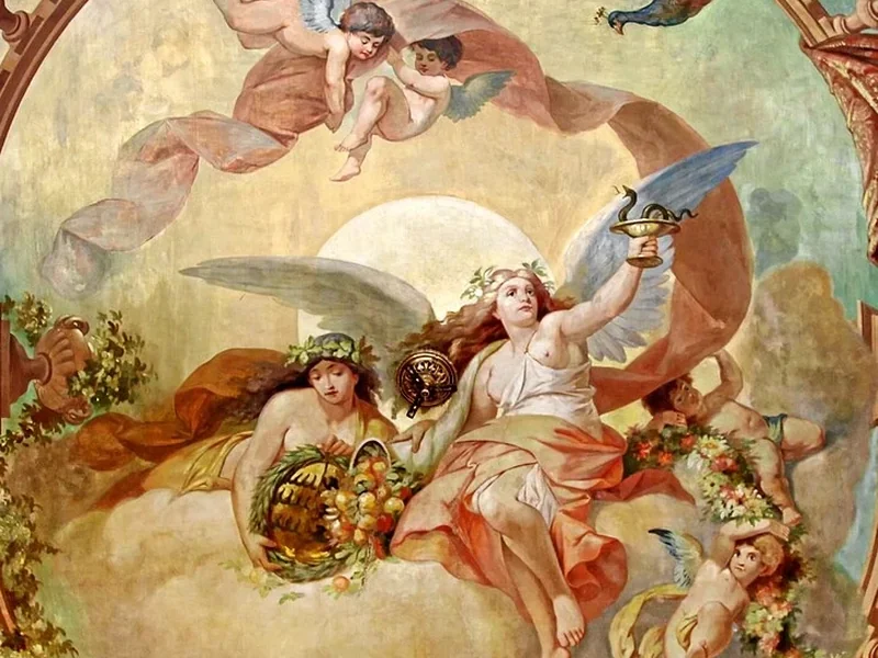 1845-Hans von Kolb - Affresco del soffitto della sala a cupola delle Terme di Re Carlo.
